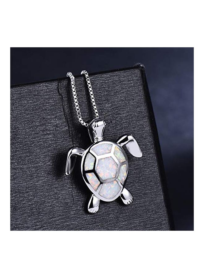 Vanessa 925 Sterling Silver Opal Studded Sea Turtle Pendant Necklace - Image 3