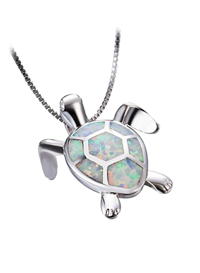 Vanessa 925 Sterling Silver Opal Studded Sea Turtle Pendant Necklace - Image 1