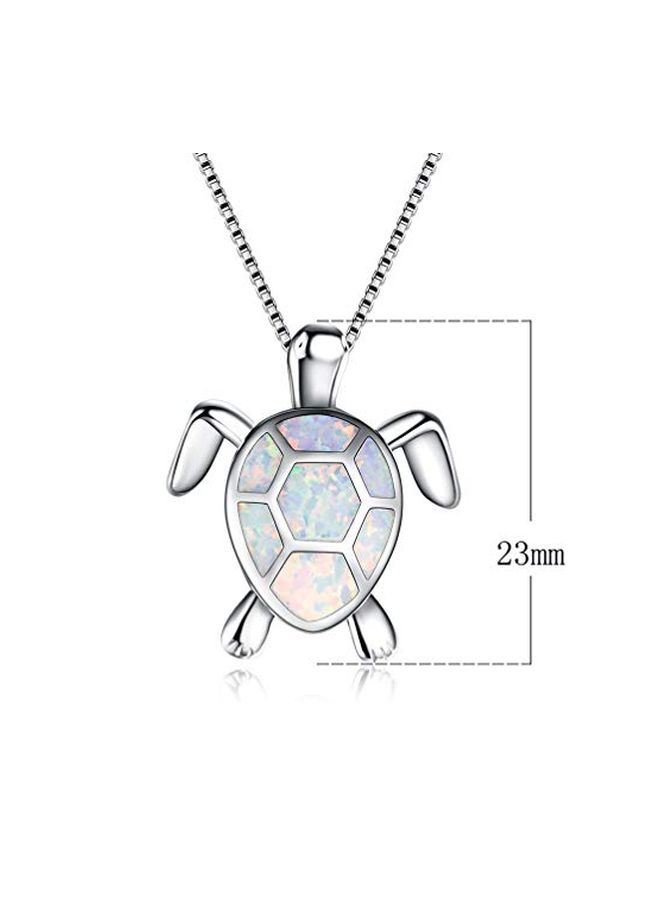 Vanessa 925 Sterling Silver Opal Studded Sea Turtle Pendant Necklace - Image 2