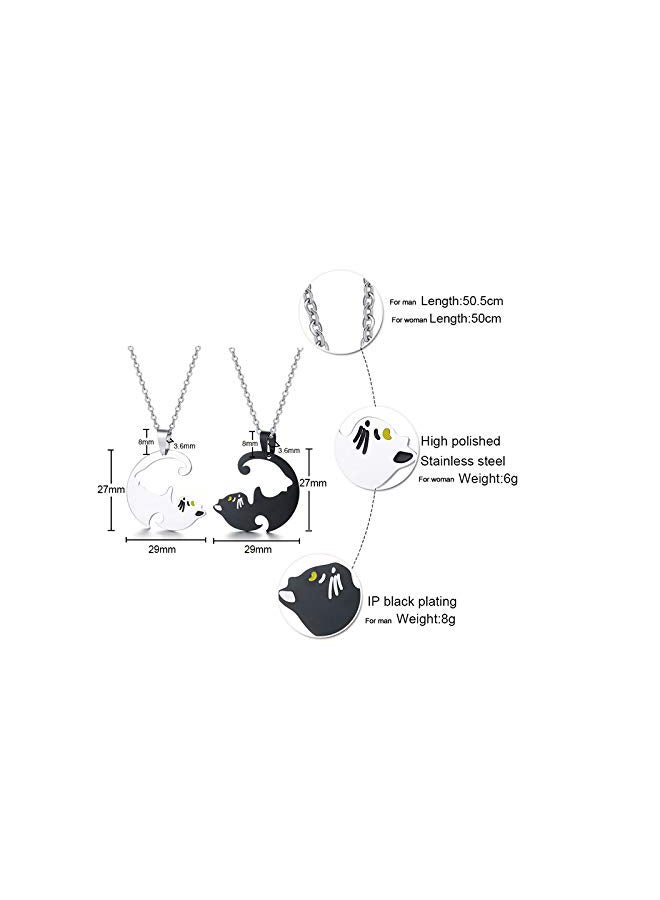 LAFATINA - 2-Piece Stainless Steel Cat Pendant Necklace Set - Image 1