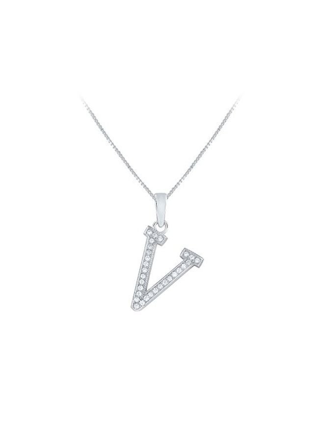 SilverCloseOut 925 Sterling Silver Cubic Zaicornia Studded initial V Pendant Necklace - Image 1