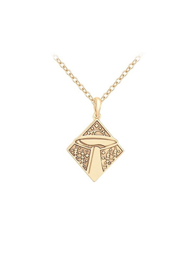 SENFAI 10 Karat Gold Plated Copper Spacecraft UFO Pendant Necklace - Image 1