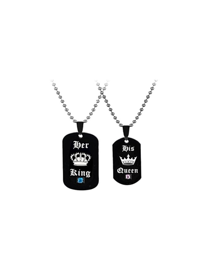 Uloveido Titanium His Queen And Her KIng Couple Pendant Necklace Set - Image 1
