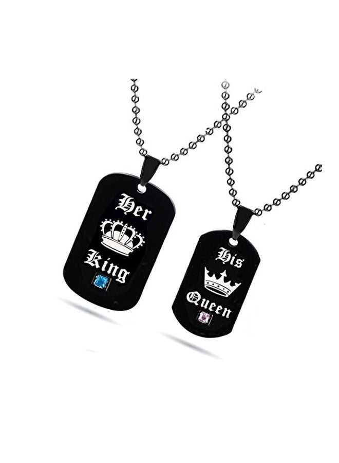 Uloveido Titanium His Queen And Her KIng Couple Pendant Necklace Set - Image 4