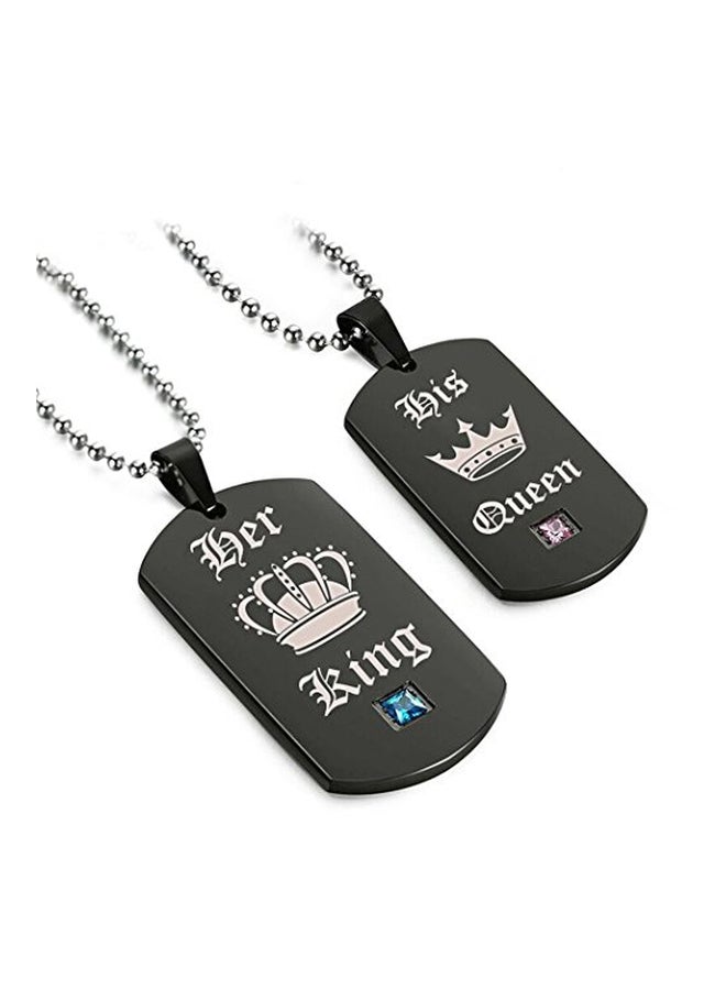 Uloveido Titanium His Queen And Her KIng Couple Pendant Necklace Set - Image 5