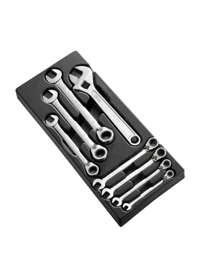 EXPERT Ratchet And Wrench Set, E111100, 8Pcs Silver/Black