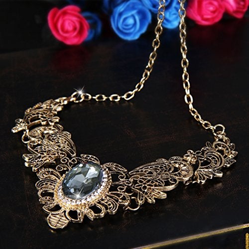 BriLove Brass  Crystal Vintage Inspired Crystal Floral Scroll Statement Bib Necklace - Image 1