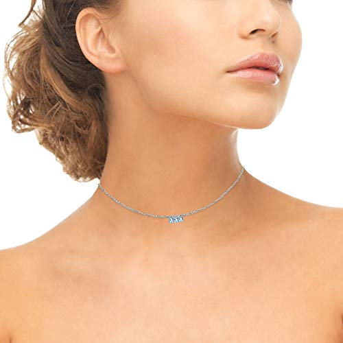 GemStar USA Sterling Silver  Zircon Three Stone Dainty Bar Choker Necklace  - Image 1