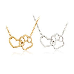 Brass  Paw Print And Heart Outline Pendant Necklace