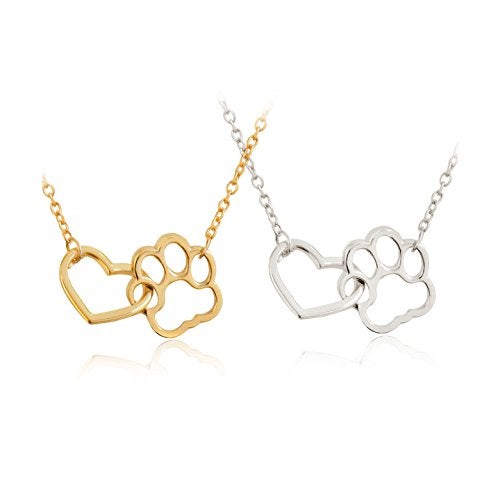 Joji Boutique - Brass  Paw Print And Heart Outline Pendant Necklace - Image 1
