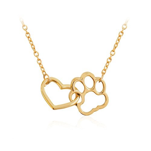 Joji Boutique - Brass  Paw Print And Heart Outline Pendant Necklace - Image 1