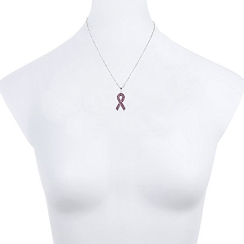 Lux Accessories - Brass  Cancer Awareness Pave Pendant Necklace - Image 1