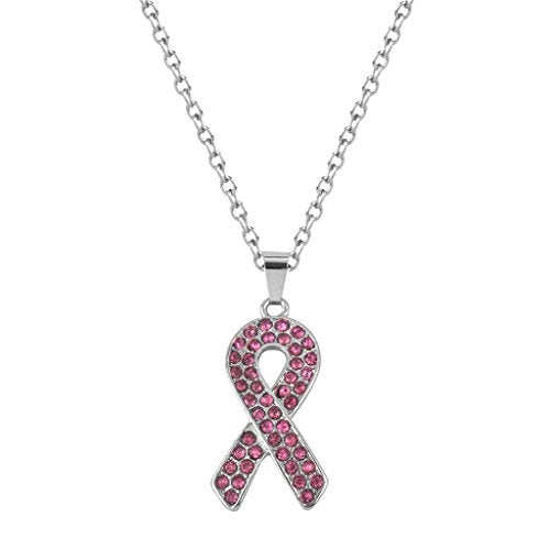 Lux Accessories - Brass  Cancer Awareness Pave Pendant Necklace - Image 1
