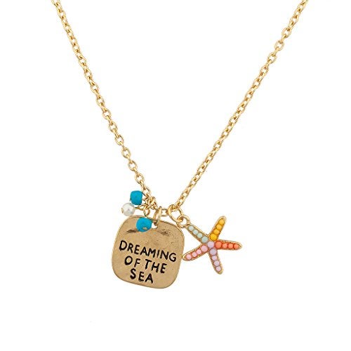 Lux Accessories - Brass  Dreaming Of The Sea Starfish Beaded Pendant Necklace - Image 1