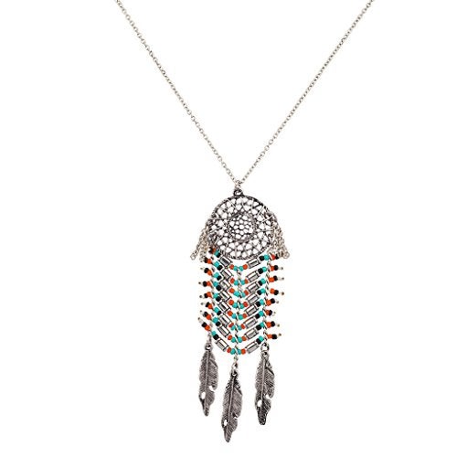 Lux Accessories - Brass  Tribal Beaded Dreamcatcher Leaf Pendant Necklace - Image 1