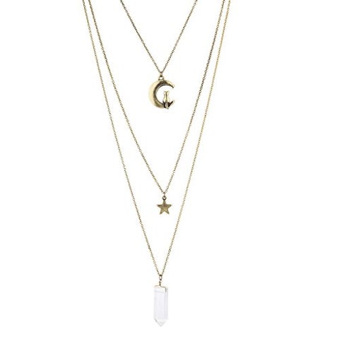 Brass  Quartz Cat Moon Quartz Multi-Strand Necklace