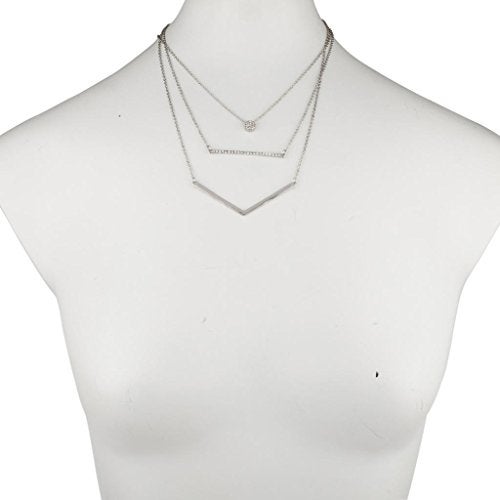 Lux Accessories - Brass  Pave Bar Pendant Necklace - Image 1