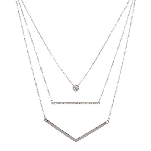 Lux Accessories - Brass  Pave Bar Pendant Necklace - Image 1