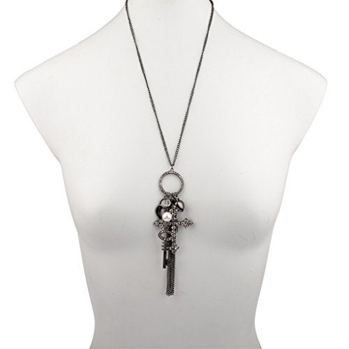 Lux Accessories Brass  Gunmetal Pave Pendant Necklace  - Image 1