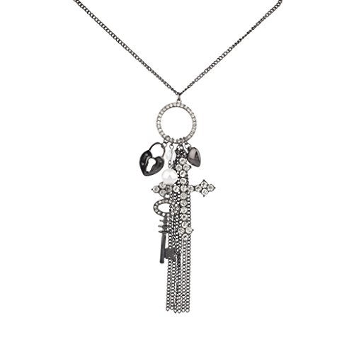 Lux Accessories Brass  Gunmetal Pave Pendant Necklace  - Image 3