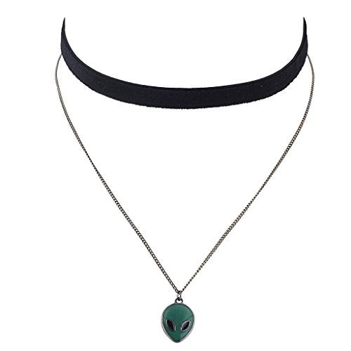 Lux Accessories Brass  Alien Head Charm Choker Necklace  - Image 1
