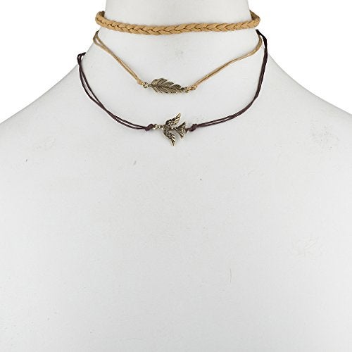 Lux Accessories Brass  Leaf Charm Collar Choker Necklace - Image 1