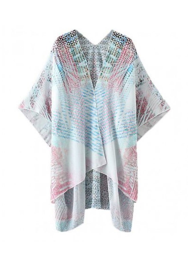 Gradient Print Kimono Bikini Outwear White - Image 1