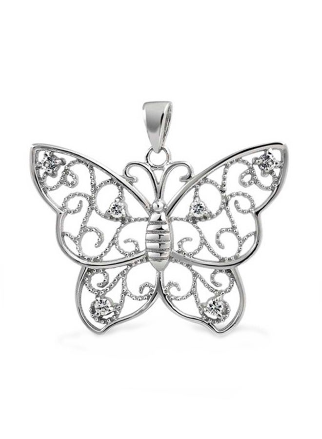 BLING JEWELRY - Rhodium Plated Filigree Butterfly Pendant Necklace - Image 1