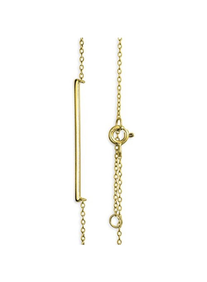 BLING JEWELRY - 925 Sterling Silver Gold Plated Horizontal Bar Pendant Necklace - Image 1