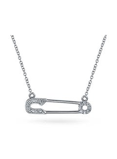 Rhodium Plated Safety Pin Pendant Necklace