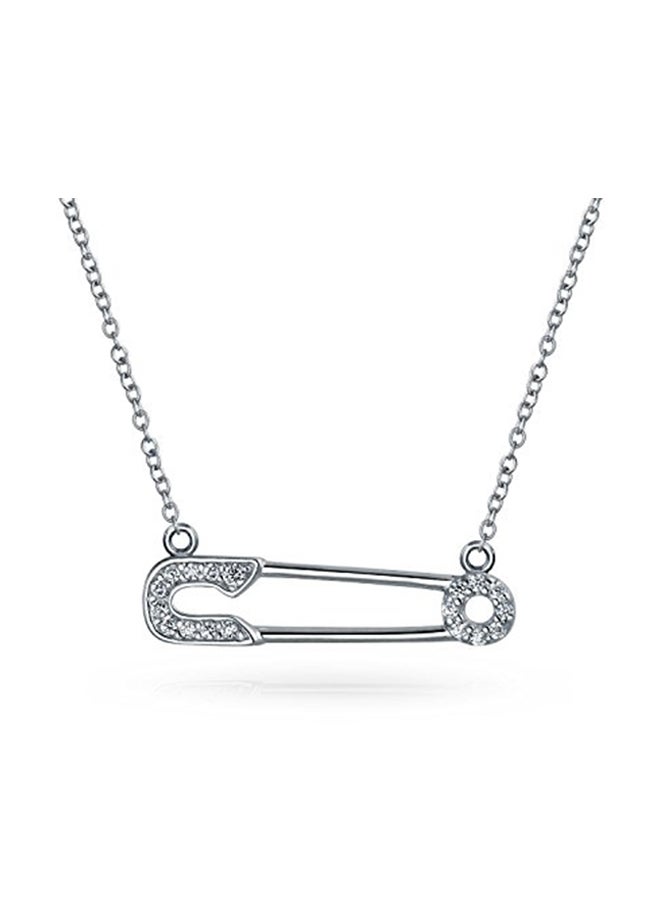 BLING JEWELRY - Rhodium Plated Safety Pin Pendant Necklace - Image 1