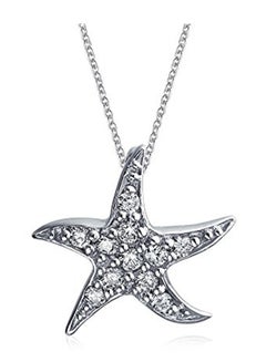 BLING JEWELRY 925 Sterling Silver Nautical Starfish Dancing Sea Life Pave Pendant Necklace  - Image 1
