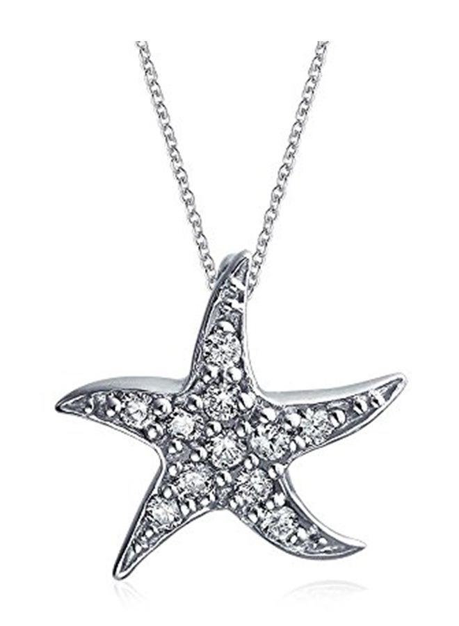 BLING JEWELRY 925 Sterling Silver Nautical Starfish Dancing Sea Life Pave Pendant Necklace  - Image 1