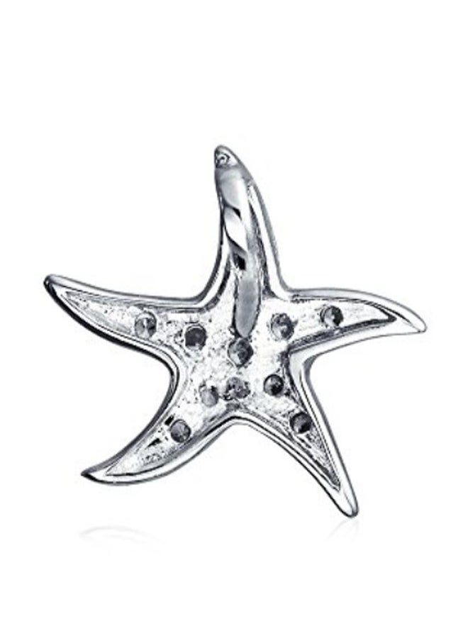 BLING JEWELRY 925 Sterling Silver Nautical Starfish Dancing Sea Life Pave Pendant Necklace  - Image 2