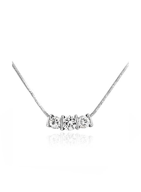 Rhodium Plated Brass Pendant Necklace With Zircon