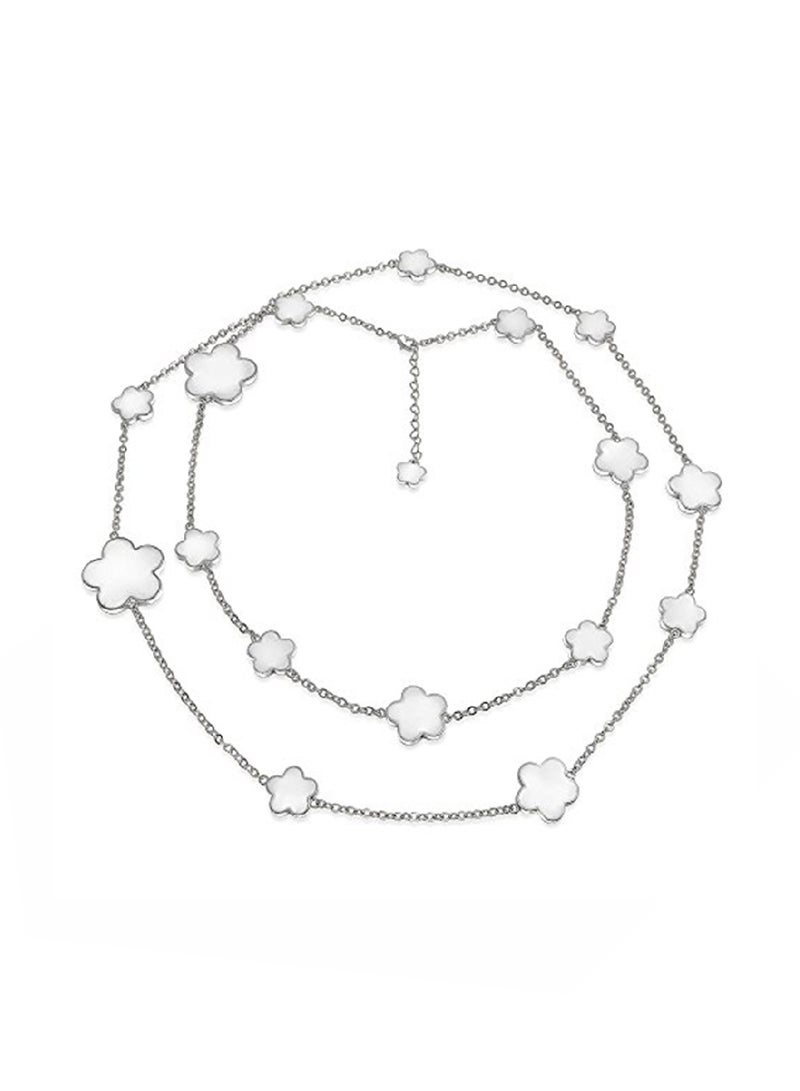 BLING JEWELRY Rhodium Plated Clover Flower Necklace With Enamel - Image 1