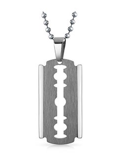 BLING JEWELRY Stainless Steel Dog Tag Razor Blade Pendant Necklace  - Image 1