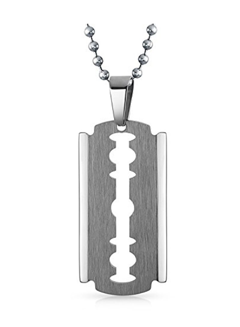 BLING JEWELRY Stainless Steel Dog Tag Razor Blade Pendant Necklace - Image 1