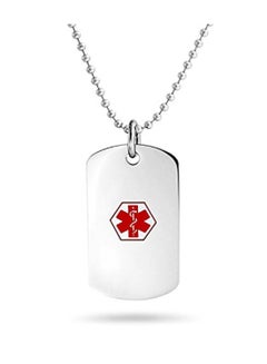 Stainless Steel Diabetic Medical Alert  Dog Tag Pendant  Necklace