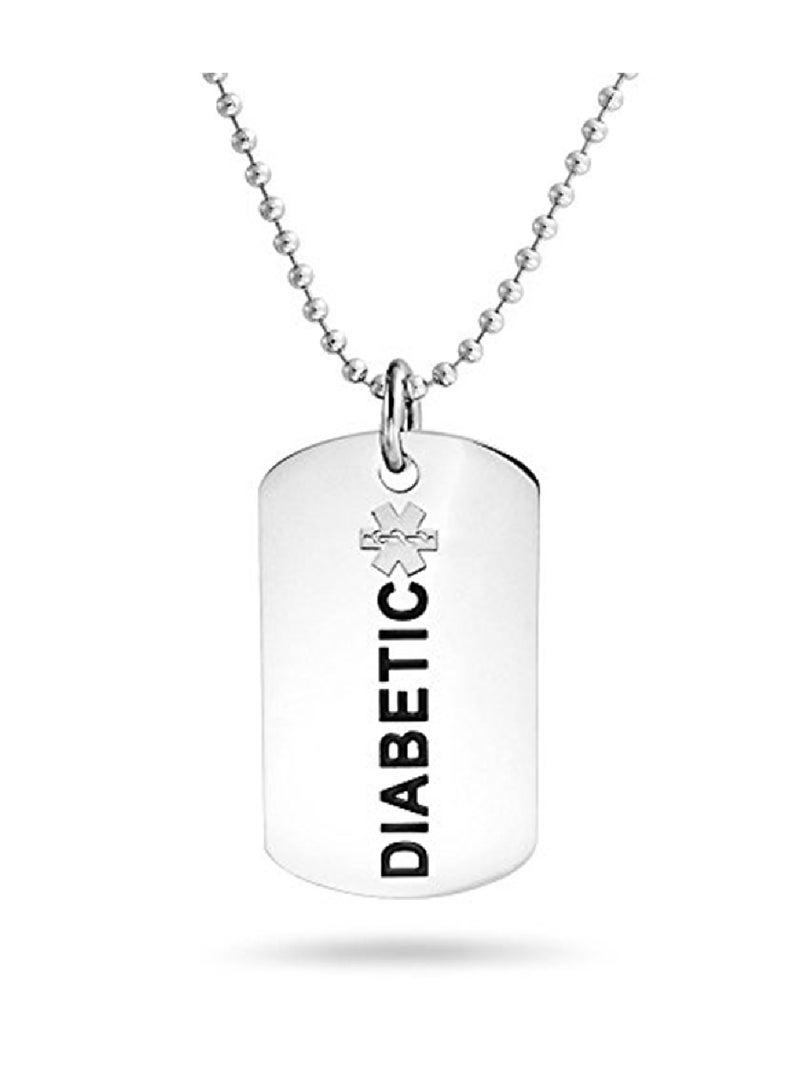 BLING JEWELRY - Stainless Steel Diabetic Medical Alert  Dog Tag Pendant  Necklace - Image 1