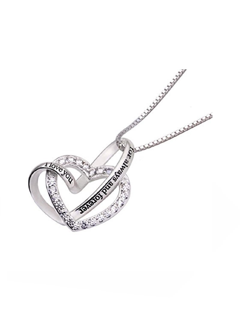ألوف قلادة على شكل قلب من الفضة الإسترليني عيار 925 بتصميم عبارة "I Love You For Always And Forever" مرصعة بحجر الزركونيا  - Image 1