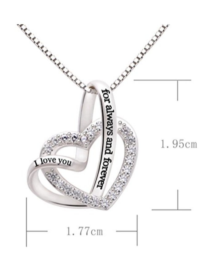 ألوف قلادة على شكل قلب من الفضة الإسترليني عيار 925 بتصميم عبارة "I Love You For Always And Forever" مرصعة بحجر الزركونيا  - Image 2