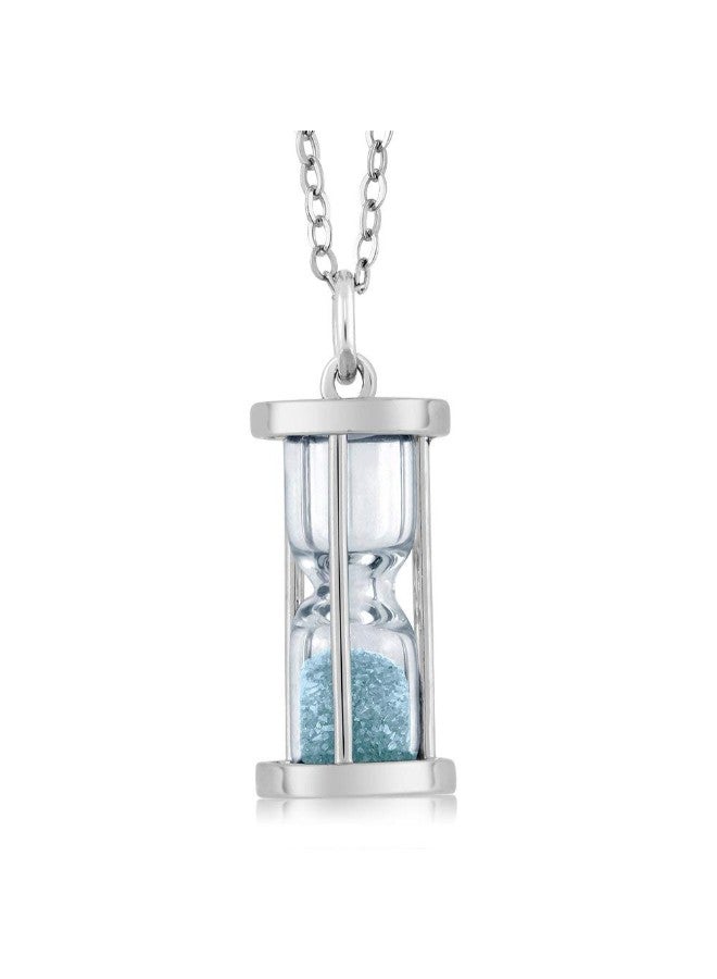 GEM STONE KING 925 Sterling Silver Aquamarine Dust Hourglass Pendant Necklace - Image 1