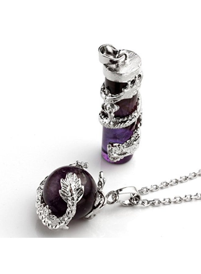 Jovivi 2-Piece Dragon Wrapped Natural Amethyst Round Ball Pendant Necklace  - Image 2