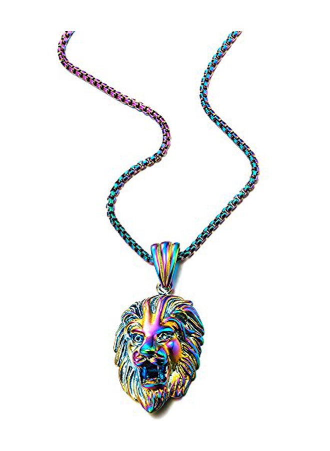 كول ستيل آند بيوند قلادة بدلاية من الستانلس ستيل على شكل رأس أسد ملون - Image 1