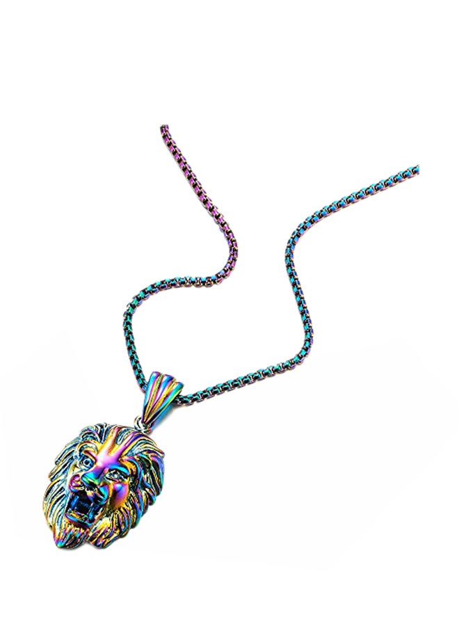 كول ستيل آند بيوند قلادة بدلاية من الستانلس ستيل على شكل رأس أسد ملون - Image 2