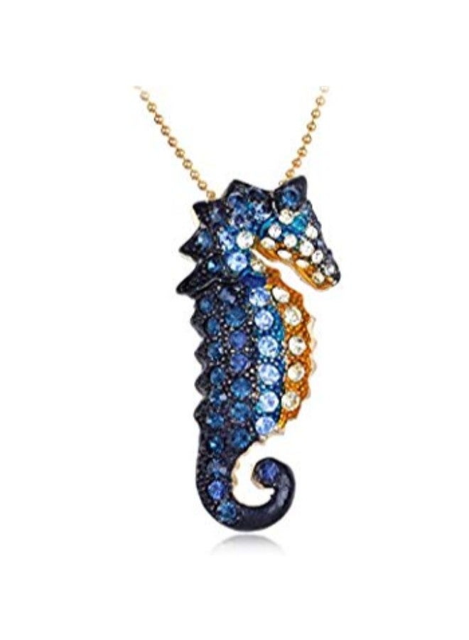 Alilang Golden Tone Nautical Ocean Pendant Necklace With Rhinestones 