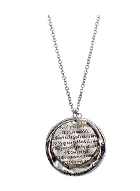 Silver Tone Brass Round Pendant Chain Necklace