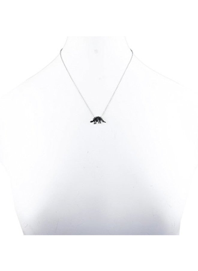 Lux Accessories - Silver Tone Brass Dinosaur Pendant Necklace - Image 1