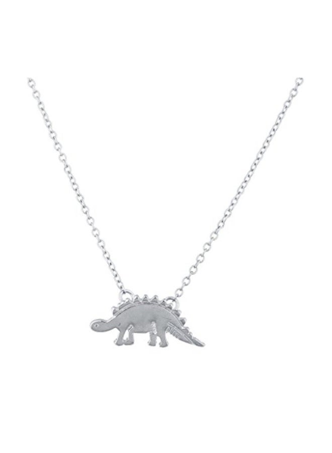 Lux Accessories - Silver Tone Brass Dinosaur Pendant Necklace - Image 1